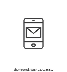 Mobile email screen outline icon. linear style sign for mobile concept and web design. Tablet with envelope message simple line vector icon. Symbol, logo illustration. Pixel perfect vector graphics