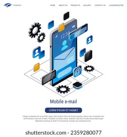 Mobile e-mail service 3d isometric vector concept illustration