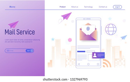 Mobile Email service modern flat design concept, business email marketing, newsletter and electronic mail  vector