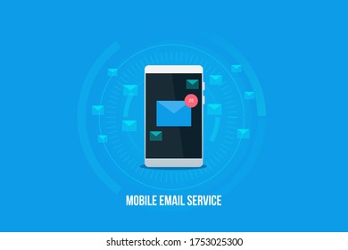 Mobile email service, Sending and receiving email on mobile phone - conceptual vector illustration with icons