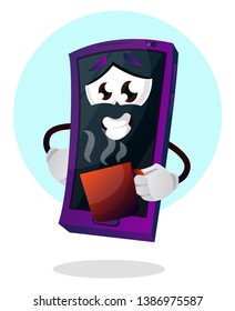 Mobile emoji with a cup of coffee illustration vector on white background