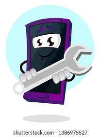 Mobile emoji holding a tool illustration vector on white background