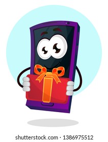 Mobile emoji with a present illustration vector on white background