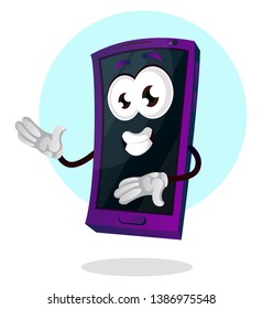 Emoji móvil que presenta algo con su ilustración de mano vector sobre fondo blanco