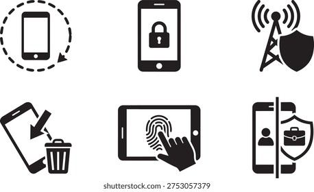 Mobile Endpoint Security and Device Management ZTA Symbols Solid Black Vector Silhouette Icon Set for Cybersecurity Prototyping