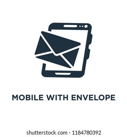 Mobile with Envelope icon. Black filled vector illustration. Mobile with Envelope symbol on white background. Can be used in web and mobile.