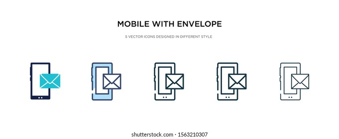mobile with envelope icon in different style vector illustration. two colored and black mobile with envelope vector icons designed in filled, outline, line and stroke style can be used for web,