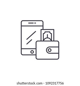 Mobile e-wallet linear icon concept. Mobile e-wallet line vector sign, symbol, illustration.