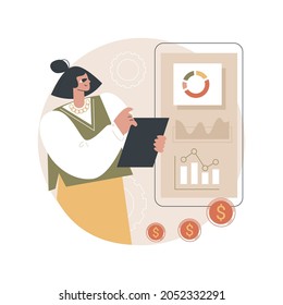 Ilustración vectorial de concepto abstracto de gestión de gastos móviles. Sistema de control de cargas, comprobación de dispositivos de satélite, red móvil, economía empresarial, gestión de costes de telefonía metáfora abstracta.