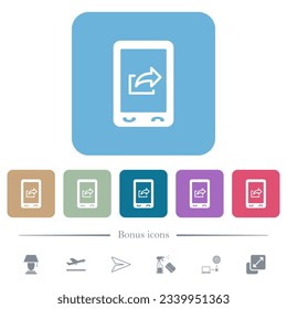 Mobile export data white flat icons on color rounded square backgrounds. 6 bonus icons included