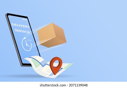 Mobile express delivery order online and track by map. Online delivery concept. Background with copy space. EPS10 vector illustration.