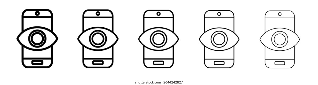 Mobile Eye Icon thin outline logo mark set