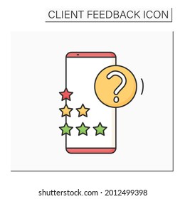 Mobile feedback color icon. Smartphone linear pictogram with rating star. Online marketing survey technology and service review concept. Isolated vector illustration
