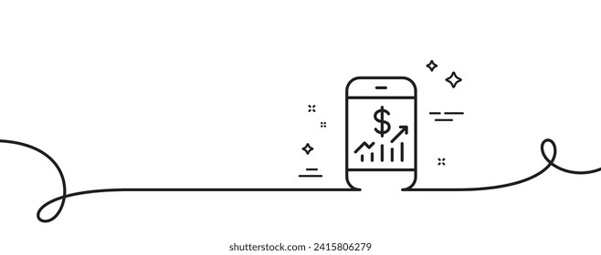 Mobile finance line icon. Continuous one line with curl. Business audit sign. Check investment symbol. Mobile finance single outline ribbon. Loop curve pattern. Vector