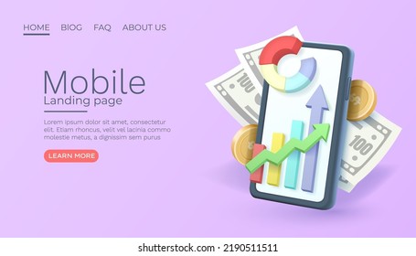 Mobile financial service, Smartphone mobile graph, technology mobile display. Vector illustration