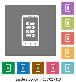 Mobile fine tune flat icons on simple color square backgrounds