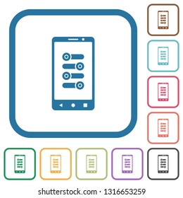 Mobile fine tune simple icons in color rounded square frames on white background