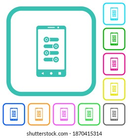Iconos planos de colores intensos y finos móviles en bordes curvados sobre fondo blanco