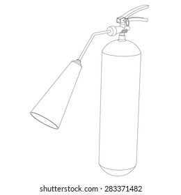 Mobile fire extinguisher, closeup isolated outline on white background