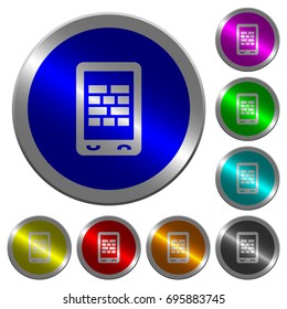 Mobile firewall icons on round luminous coin-like color steel buttons