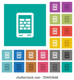 Mobile firewall multi colored flat icons on plain square backgrounds. Included white and darker icon variations for hover or active effects.
