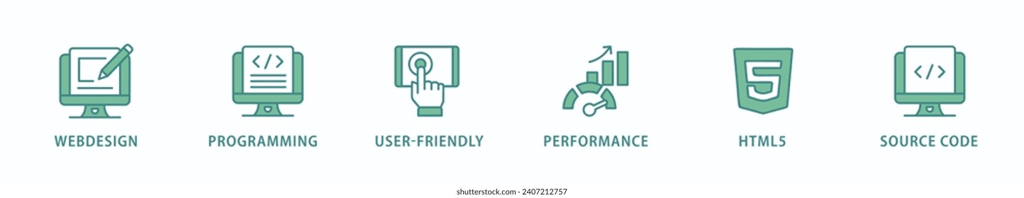 Mobile first banner web icon vector illustration concept for responsive web design with icon of webdesign, programming, user-friendly, performance, html5 and source code