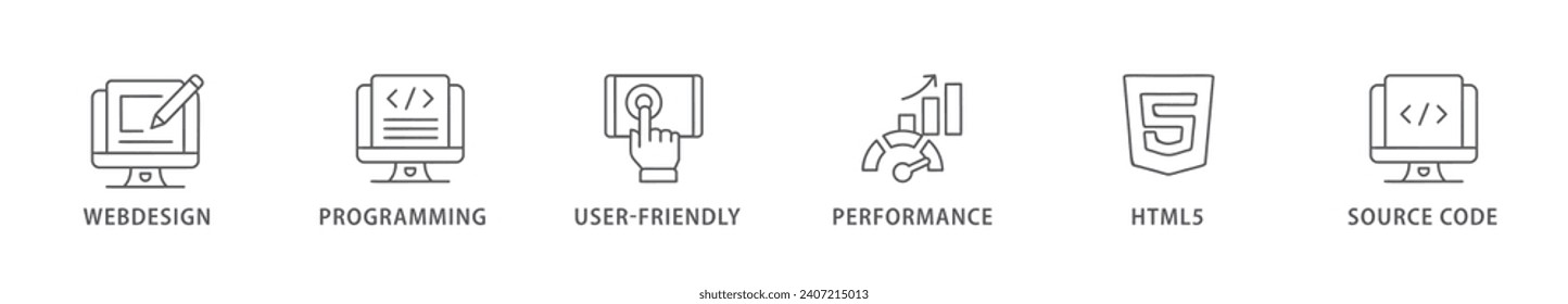 Mobile first banner web icon vector illustration concept for responsive web design with icon of webdesign, programming, user-friendly, performance, html5 and source code