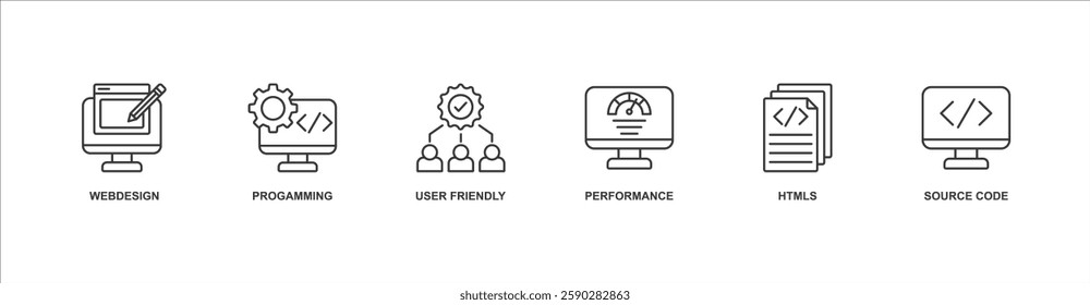 mobile first banner web icon sheet vector illustration concept with icon of webdesign, progamming, user friendly, performance, htmls, source code