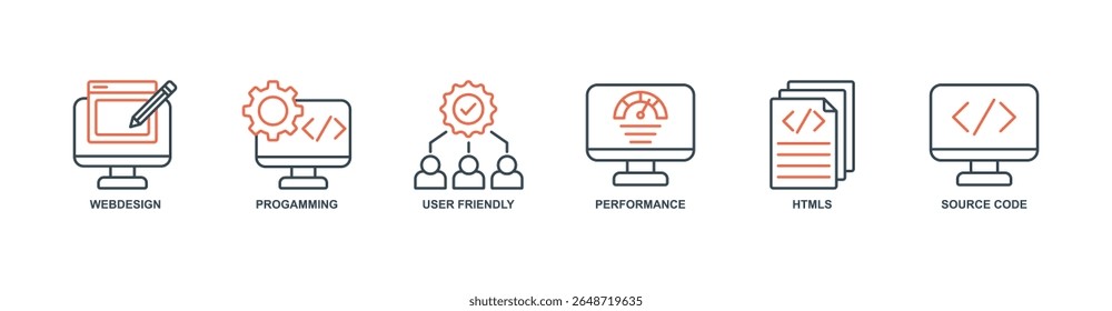 mobile first banner web icon set vector illustration concept with icon of webdesign, progamming, user friendly, performance, htmls, source code