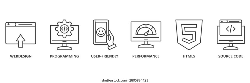 Mobile First banner web icon illustration with icon of webdesign, programming, user-friendly, performance, html5, source code