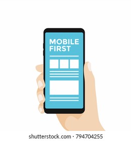 Mobile first Concept Design, Smartphone in hand. vector