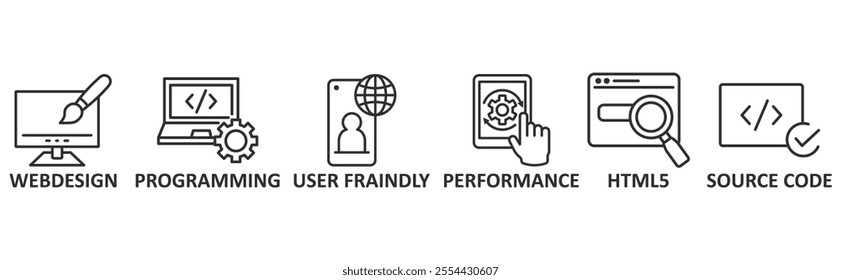 Mobile First icon set illustration concept with icon of webdesign, programming, user fraindly, performance, html5, source code