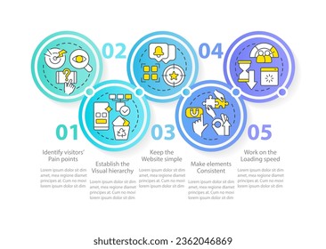 Mobile first key elements blue circle infographic template. Data visualization with 5 steps. Editable timeline info chart. Workflow layout with line icons. Myriad Pro-Regular font used