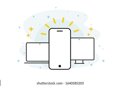 Mobile first. Smartphone, desktop computer and laptop icons. Responsive web design concept. Vector illustration, flat design