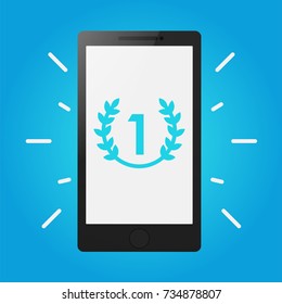 Mobile First Strategy Banner. Phone With Number One On Display. Vector Flat Illustration 