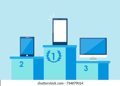 Mobile first strategy banner. Phone with laptop and other. Vector flat illustration 