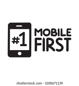 Mobile first. Vector hand drawn lettering doodle illustration on white background.
