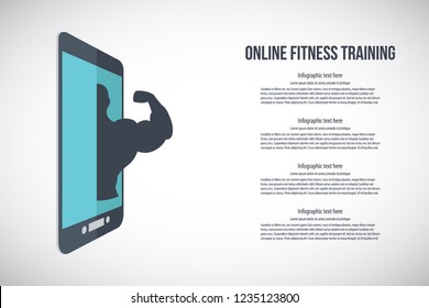 Mobile Fitness. Fitness App - Online Fitness Training Icon With Smartphone, Flat Design