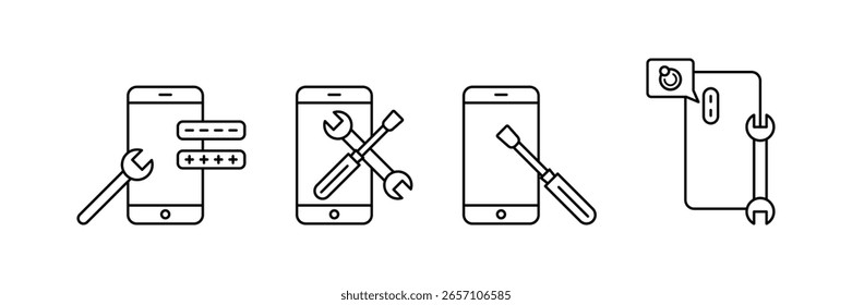  Mobile Befestigung Service Toolkit Diagnose Konfiguration Schraubendreher Einstellung Update Kamera Reparatur Symbol Vektorgrafik Design Elemente Sammlung.