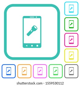 Mobile flashlight vivid colored flat icons in curved borders on white background