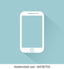 Mobile flat style icon with shadow isolated on light background, vector illustration for web design