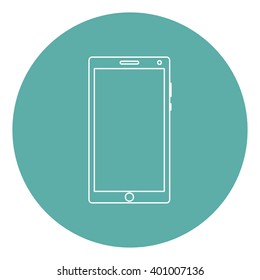 Mobile flat style icon silhouette with shadow on  a green background, vector illustration