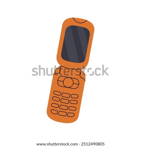 Mobile flip phone. Old communication gadgets. Vector illustration.
