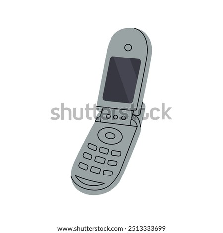 Mobile flip phone. Old communication gadgets. Vector illustration.