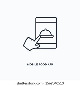 mobile food app outline icon. Simple linear element illustration. Isolated line mobile food app icon on white background. Thin stroke sign can be used for web, mobile and UI.
