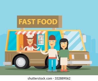 Mobile food car. Vector