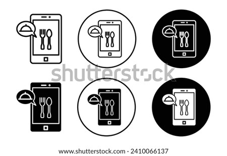 Mobile food ordering vector icon set collection. Mobile food ordering Outline flat Icon.