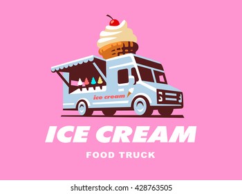 Mobile food truck. Van with ice cream. Vector illustration.