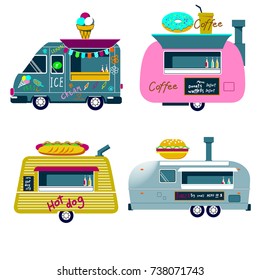 Mobile food Van, Food Truck vector hand drawn illustration
Coffee and desserts  truck 