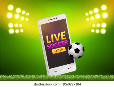 Mobile football soccer. Mobile sport play match. Online soccer game with live mobile app
